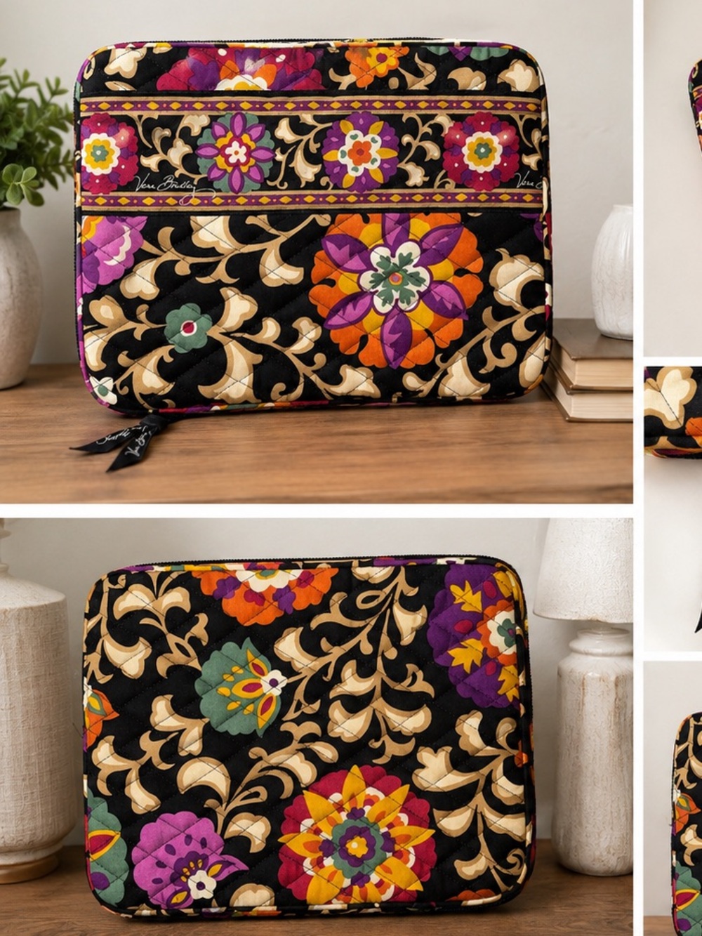 Vera Bradley Black Multi Quilted Floral Tablet Sleeve